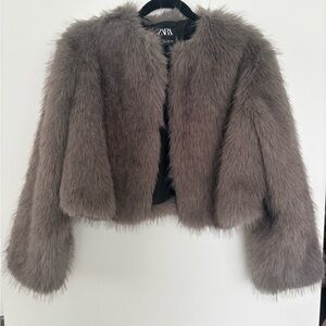 Zara Women's Fur Jacket - grey silver